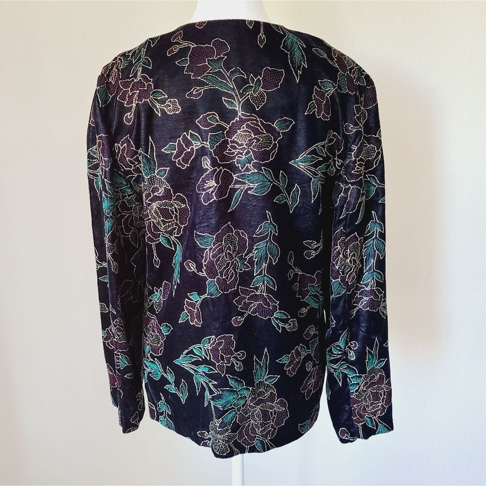 Norton McNaughton Petites Blazer 10 P Black Gold Floral Roses Unlined Holiday - Picture 6 of 13